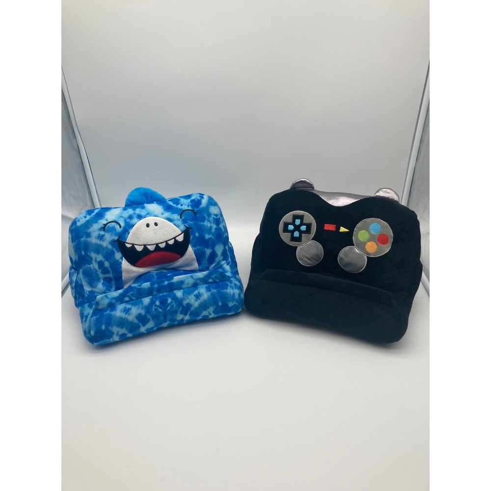Lot of 2 Idea Nuova Plush Tablet Holder Pillows Shark & Video Game Controller